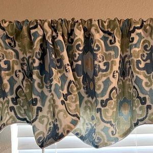 Window valances turquoise, green,blue and off white.